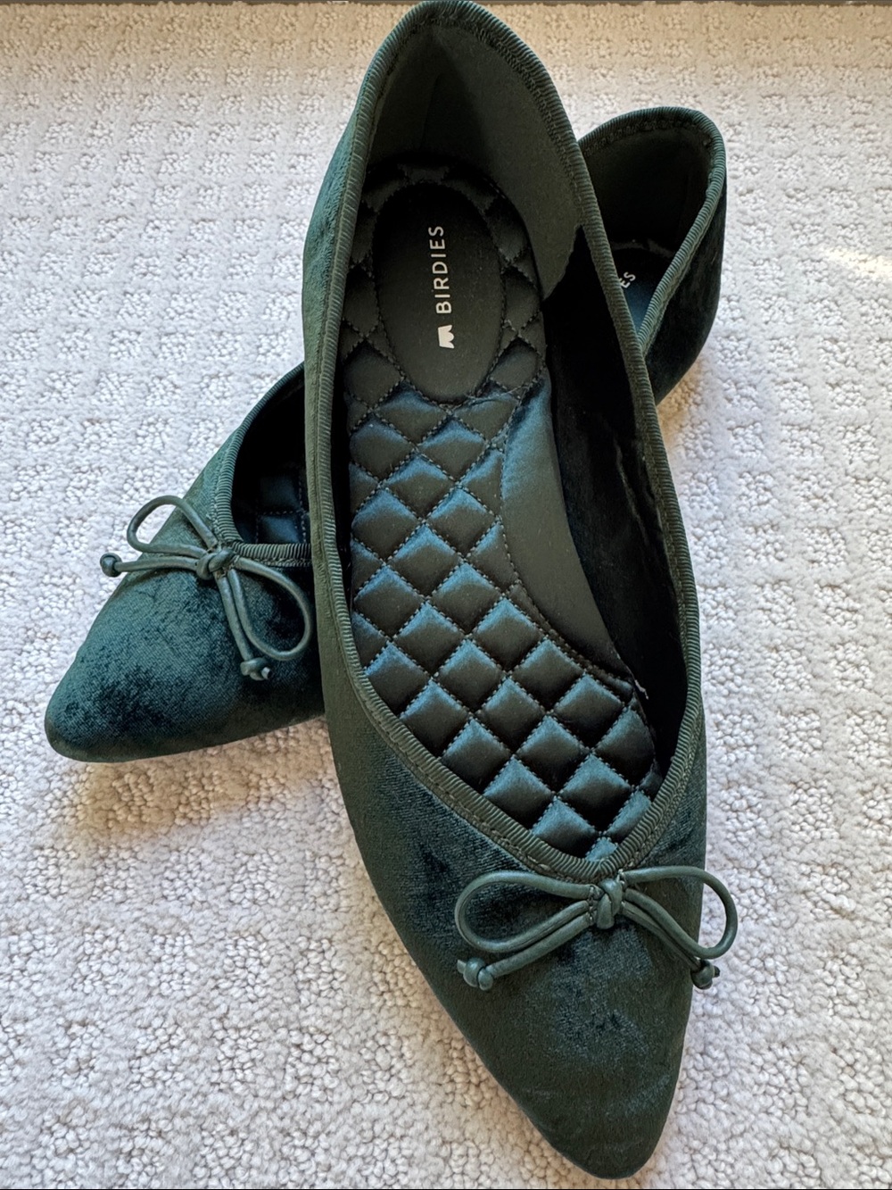 Birdies Dark Green Velvet Flats size 7.5